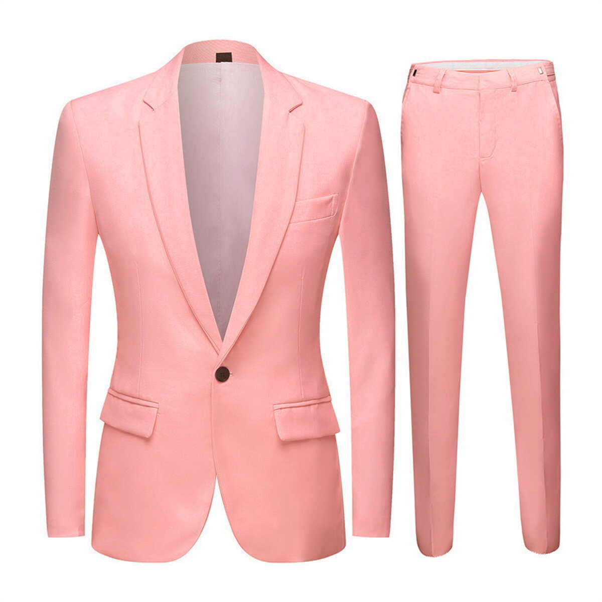 Model wearing pink slim fit 2-piece suit – TARLANO