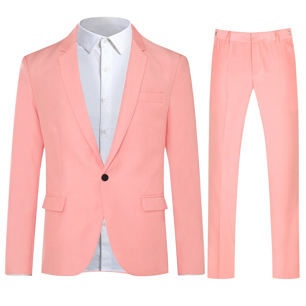 Mens Suit 2-Piece Slim Fit Peaked Lapel Pink – Garnel