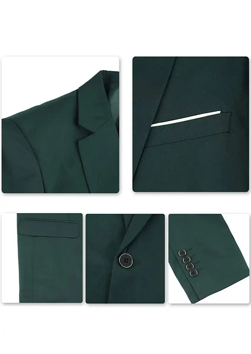Model wearing dark green 3-piece suit jacket vest and trousers – TARLANO