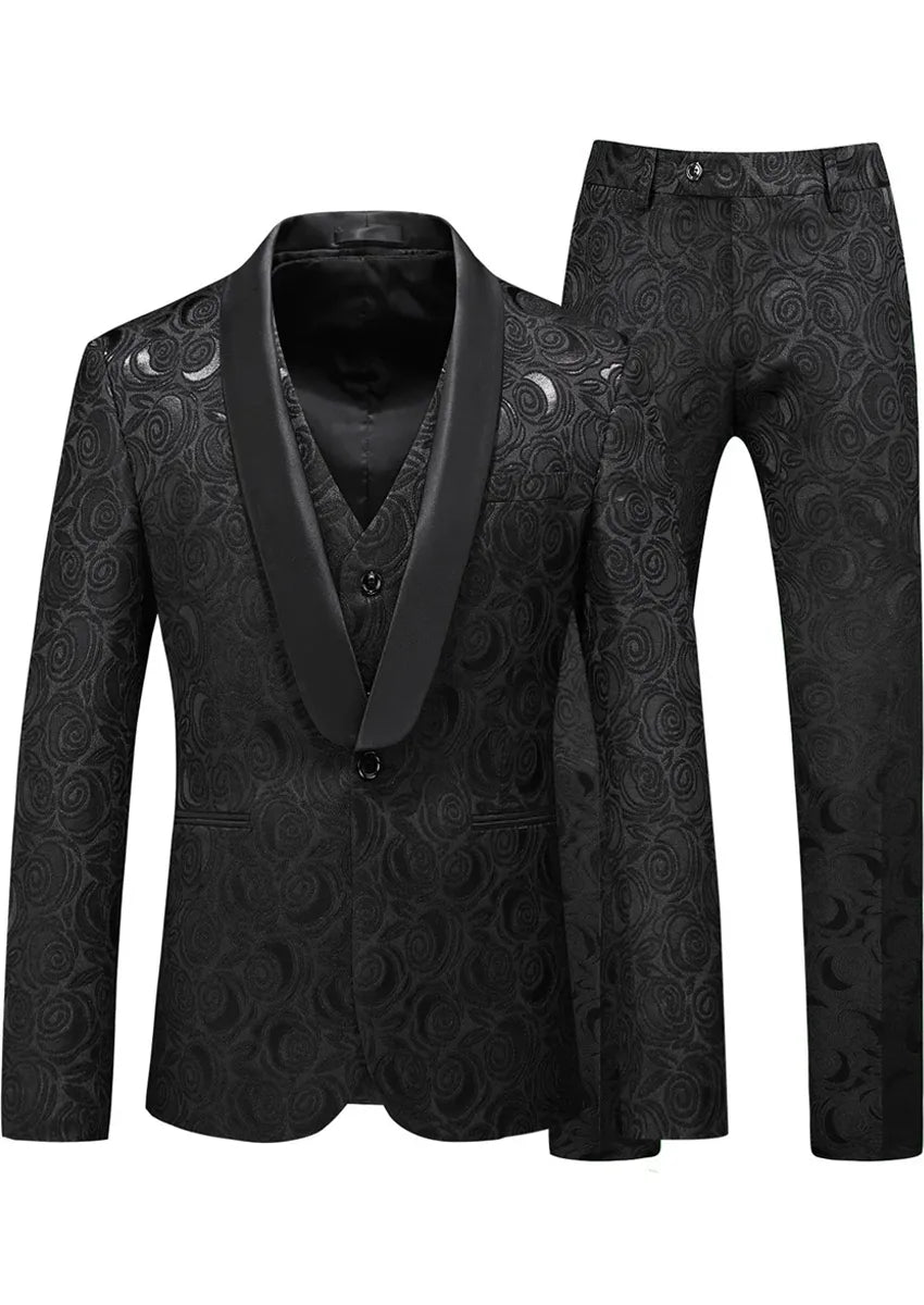 Mens Suit 3-Piece Rhinestone Shawl Lapel Tuxedo Black – Halco