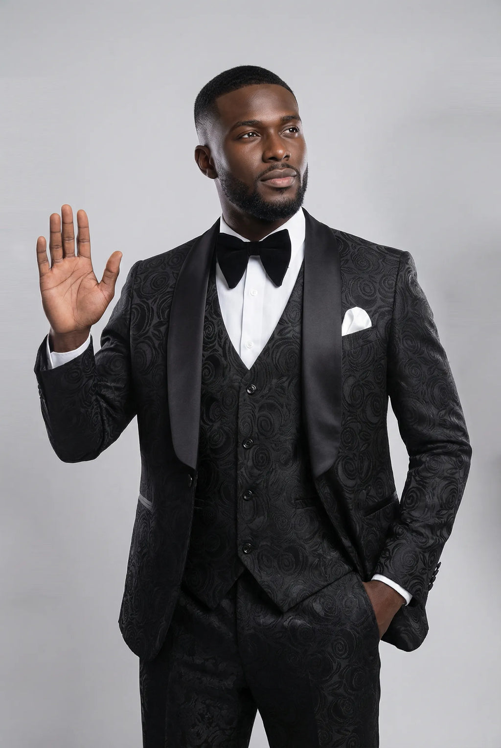 Mens Suit 3-Piece Rhinestone Shawl Lapel Tuxedo Black – Halco