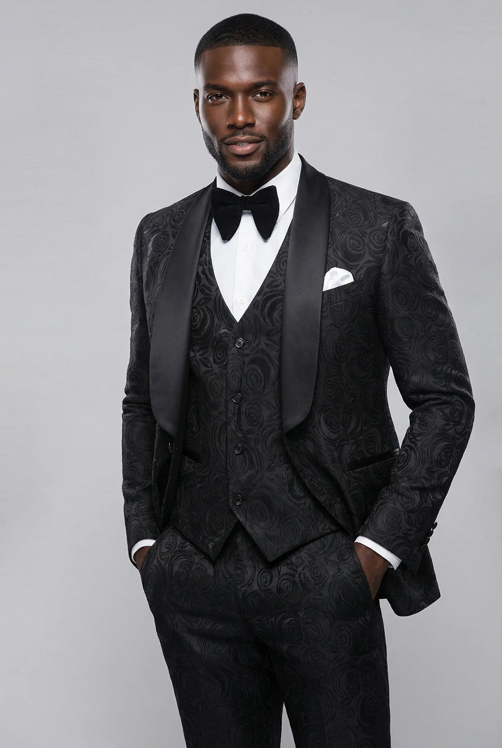 Mens Suit 3-Piece Rhinestone Shawl Lapel Tuxedo Black – Halco