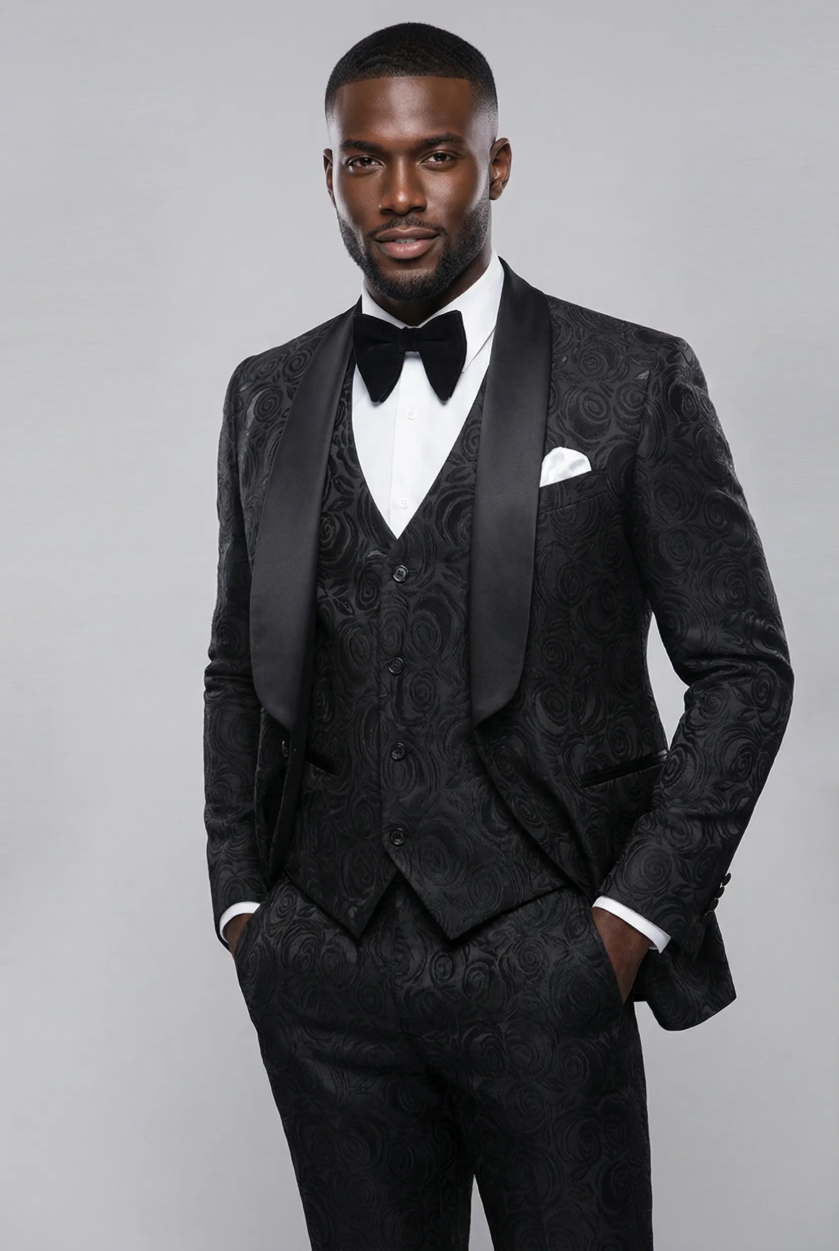 Mens Suit 3-Piece Rhinestone Shawl Lapel Tuxedo Black – Halco