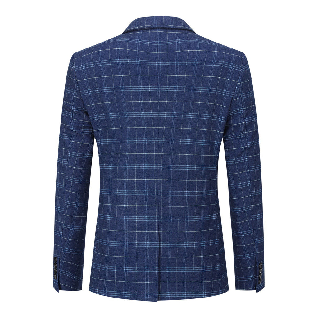 Mens Suit 3-Piece Slim Fit Plaid Peaked Lapel Navy – Norval