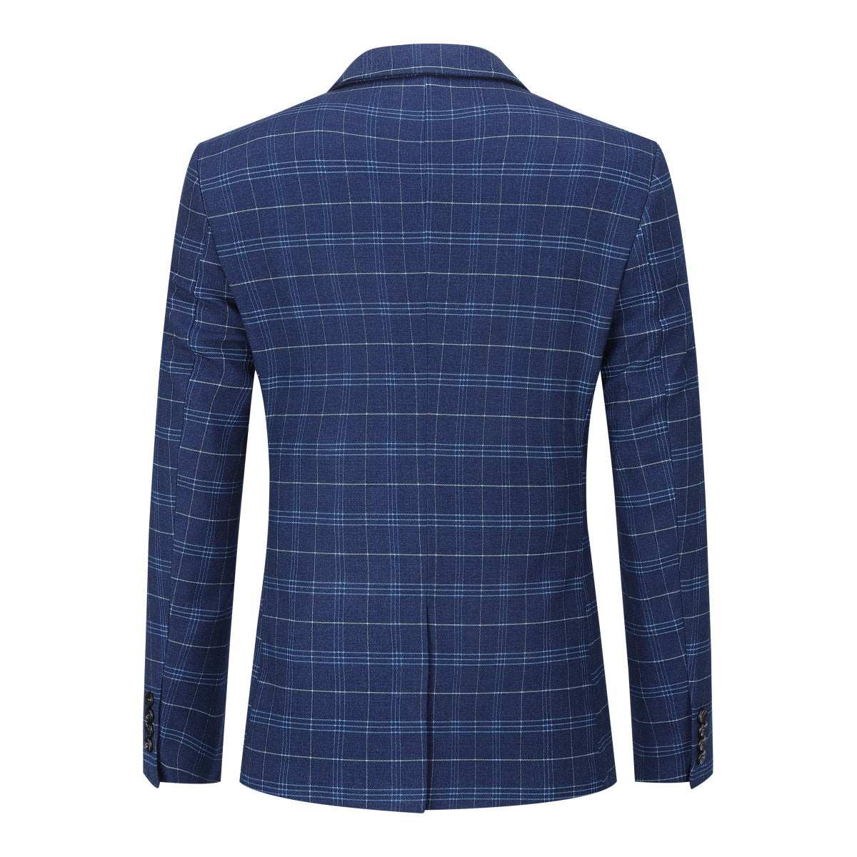 Mens Suit 3-Piece Slim Fit Plaid Peaked Lapel Navy – Norval