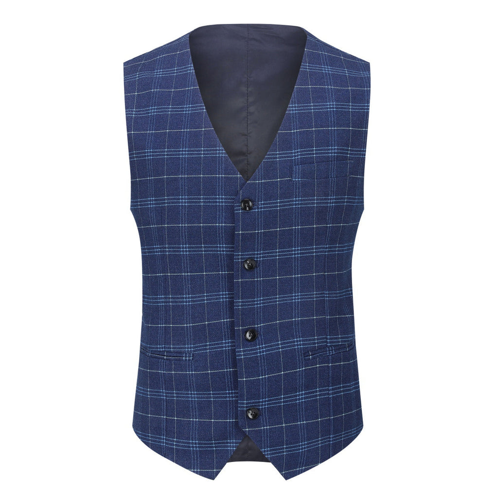 Mens Suit 3-Piece Slim Fit Plaid Peaked Lapel Navy – Norval
