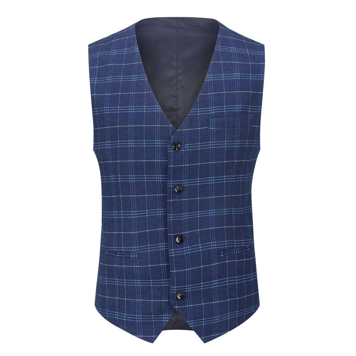 Mens Suit 3-Piece Slim Fit Plaid Peaked Lapel Navy – Norval
