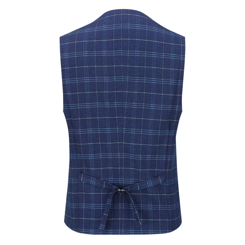 Mens Suit 3-Piece Slim Fit Plaid Peaked Lapel Navy – Norval