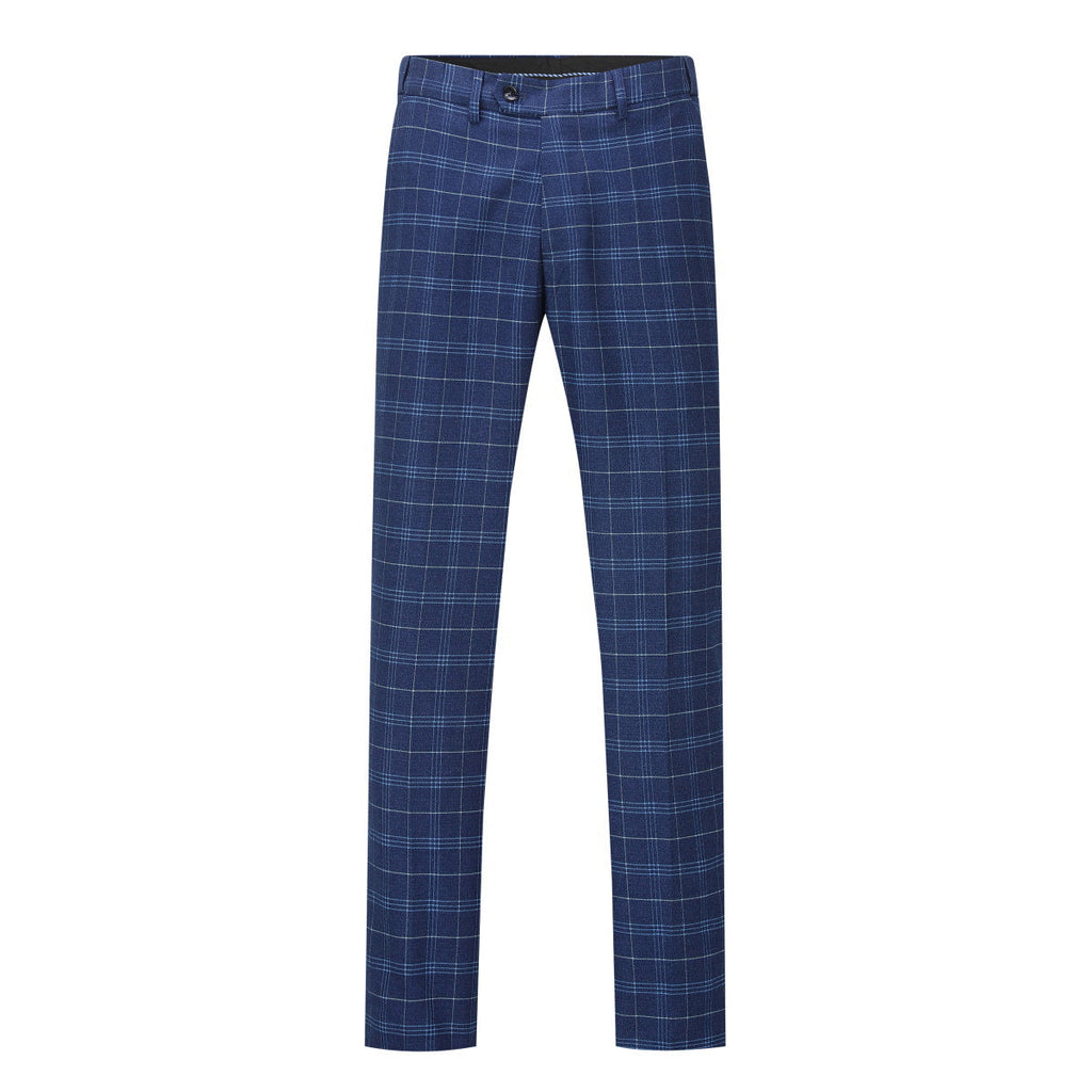 Mens Suit 3-Piece Slim Fit Plaid Peaked Lapel Navy – Norval