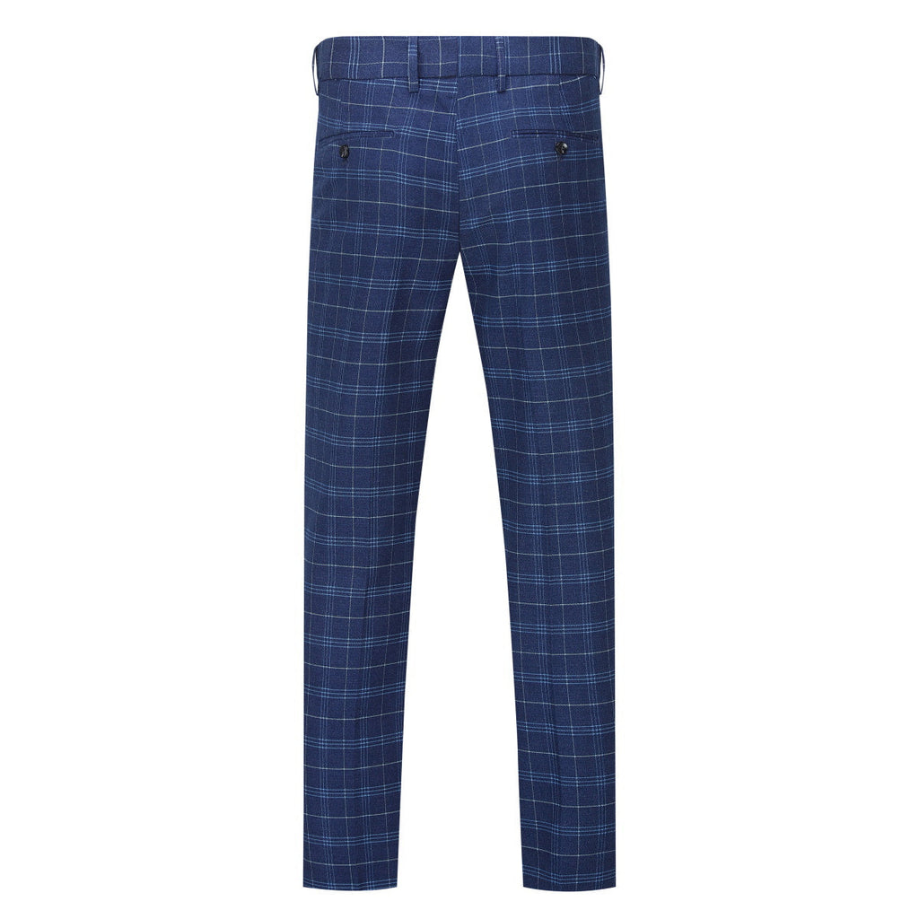 Mens Suit 3-Piece Slim Fit Plaid Peaked Lapel Navy – Norval