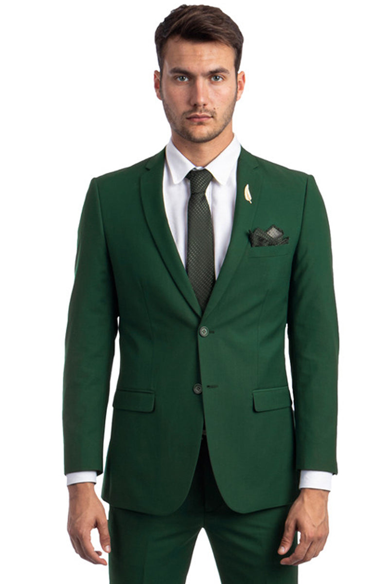 Slim fit two-button notch lapel suit in hunter green – TARLANO