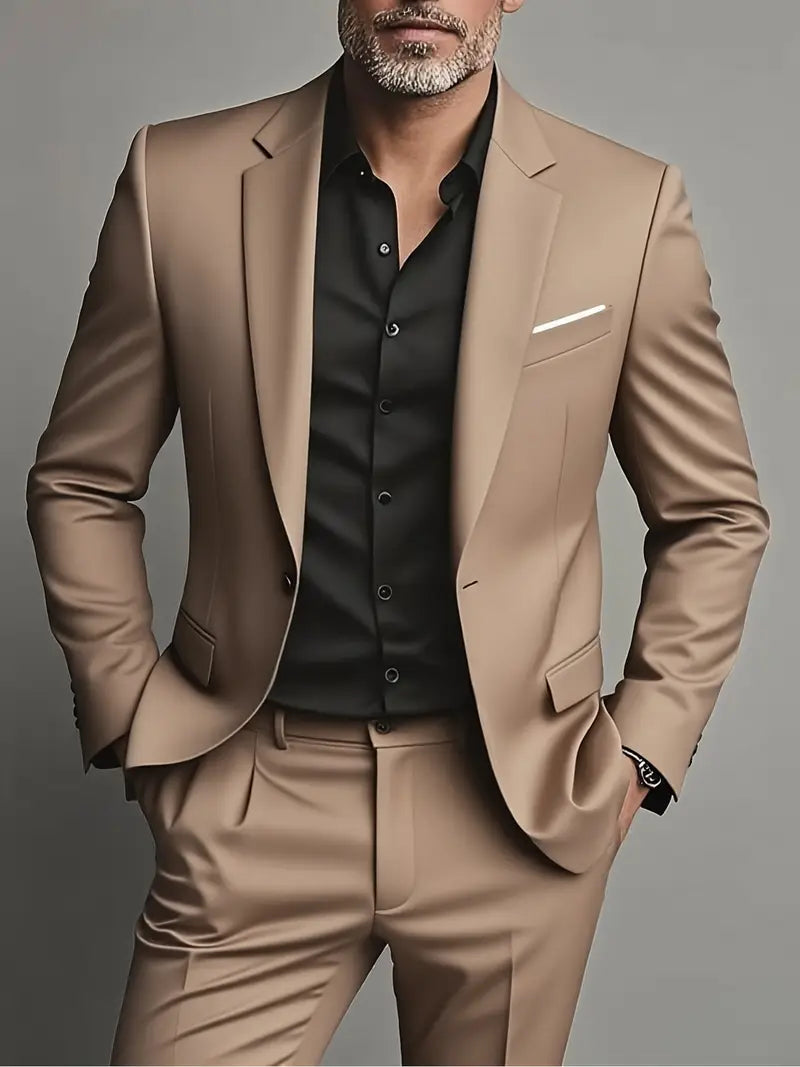 Mens Suit Slim Fit Two-Piece Single-Breasted Formal Set – Talvo