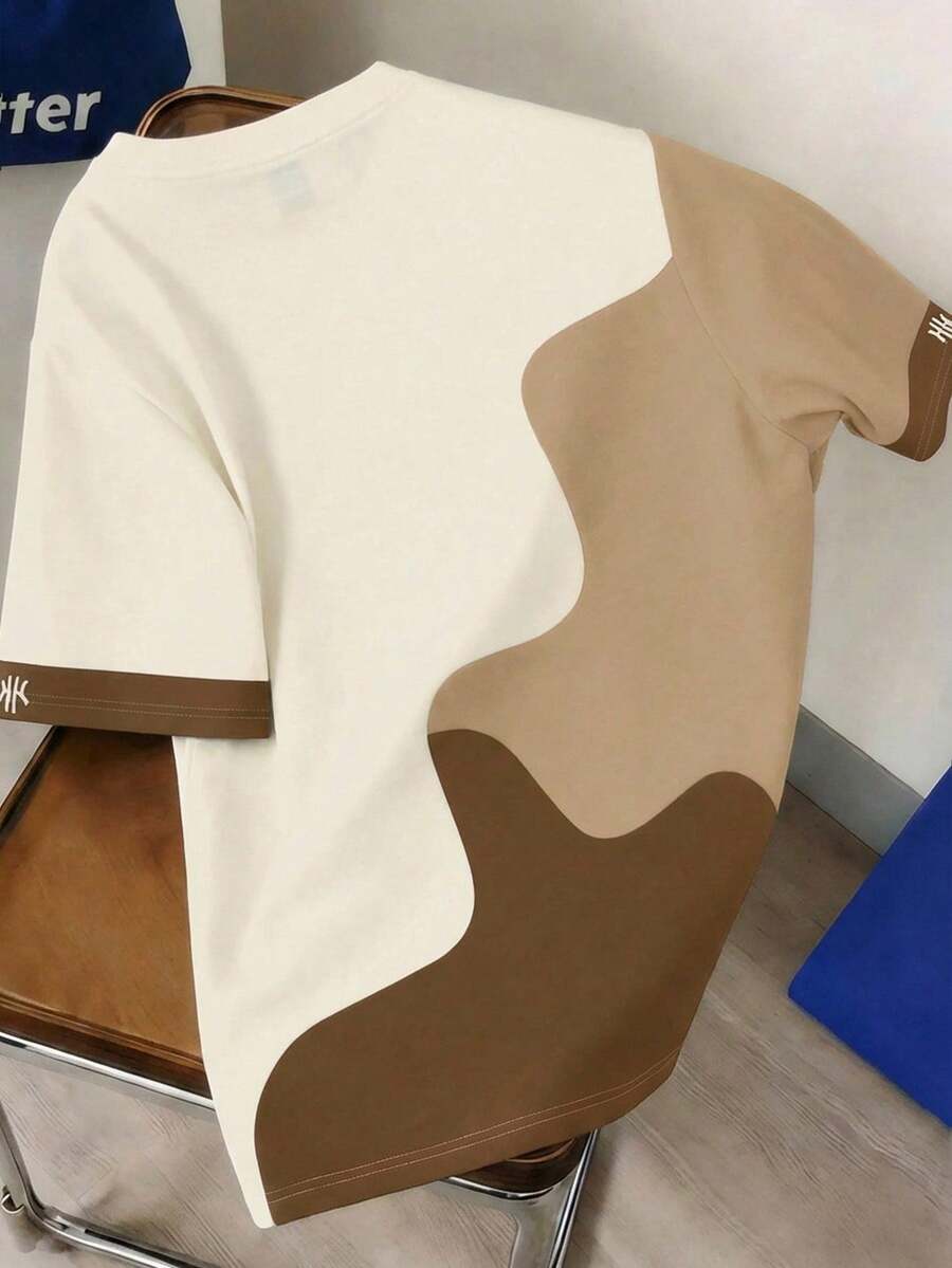 Mens T-Shirt Color Block Drop Shoulder Casual Summer Tee – Valden