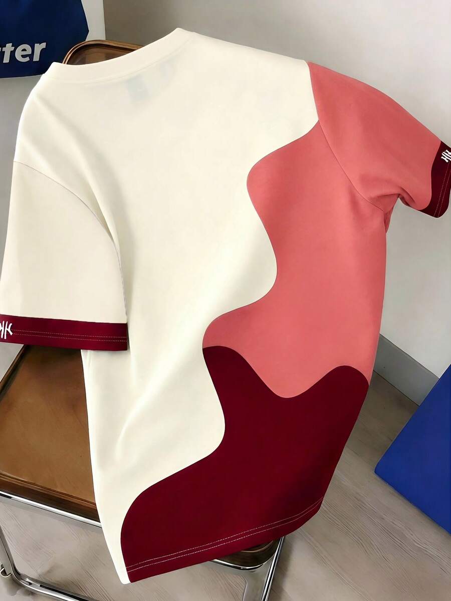 Mens T-Shirt Color Block Drop Shoulder Casual Summer Tee – Valden