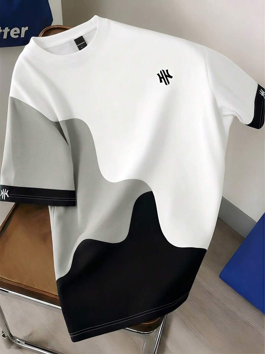 Mens T-Shirt Color Block Drop Shoulder Casual Summer Tee – Valden