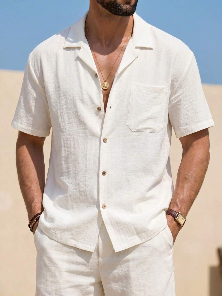 Mens T-Shirt Faux Linen Oversized Fit Short Sleeve Casual Shirt – Valner