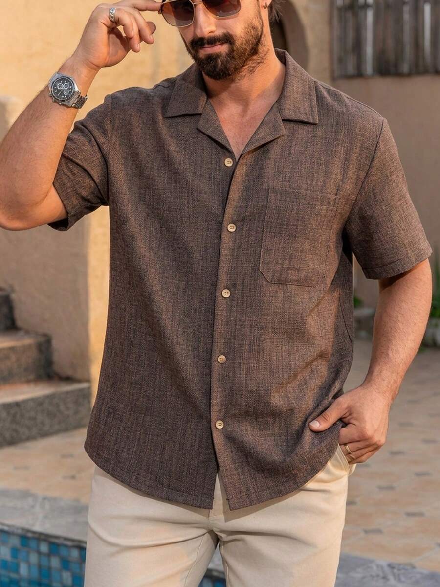 Mens T-Shirt Faux Linen Oversized Fit Short Sleeve Casual Shirt – Valner
