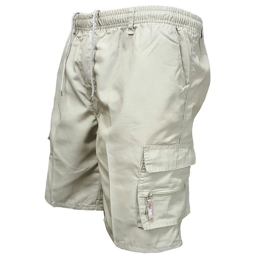 Close-up of multi-pocket tactical cargo shorts in black – TARLANO