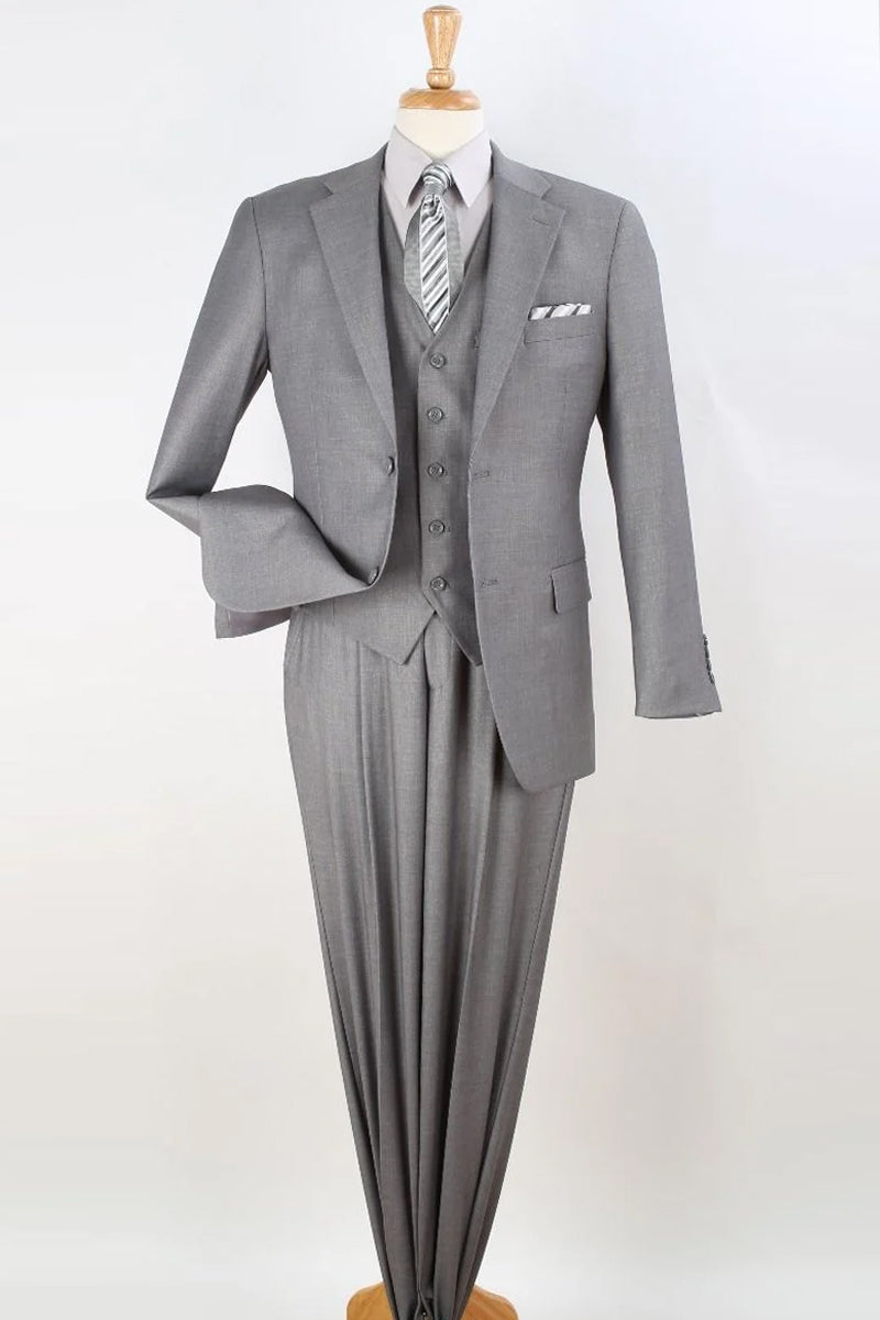 Three-piece classic fit suit in light grey with notch lapel and side vents – TARLANO