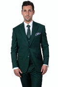 Three-piece vested suit in hunter green with notch lapel and flat front trousers – TARLANO