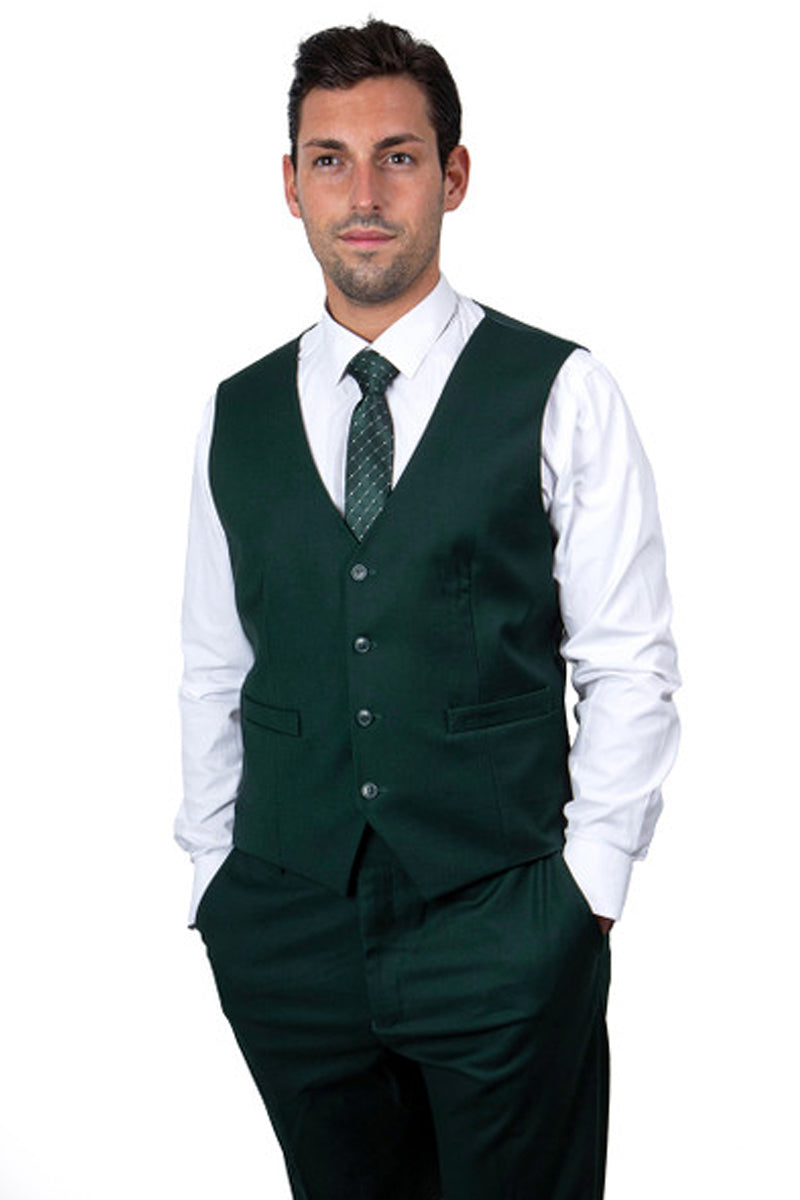 Men's Three-Piece Suit Notch Lapel Vested Flat Front Hunter Green – Garvo