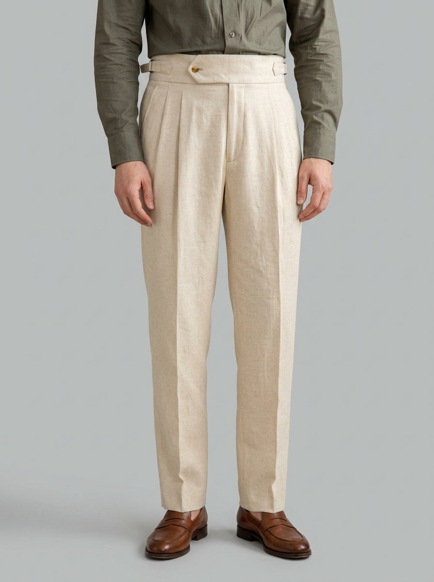 High-waisted double-pleat trouser in beige – TARLANO