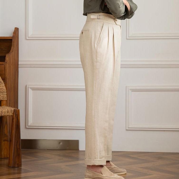 Mens Trouser High-Waisted Pleated Straight-Leg Italian Cut – Dalven