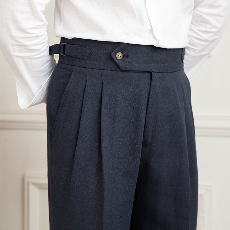 Mens Trouser High-Waisted Pleated Straight-Leg Italian Cut – Dalven
