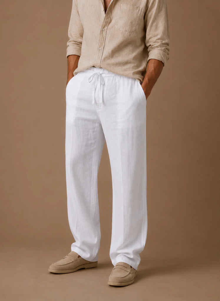 Linen blend mens trouser relaxed fit in beige – TARLANO