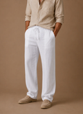 Linen blend mens trouser relaxed fit in beige – TARLANO
