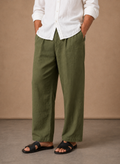 Relaxed fit linen cotton mens trouser flat lay in beige – TARLANO