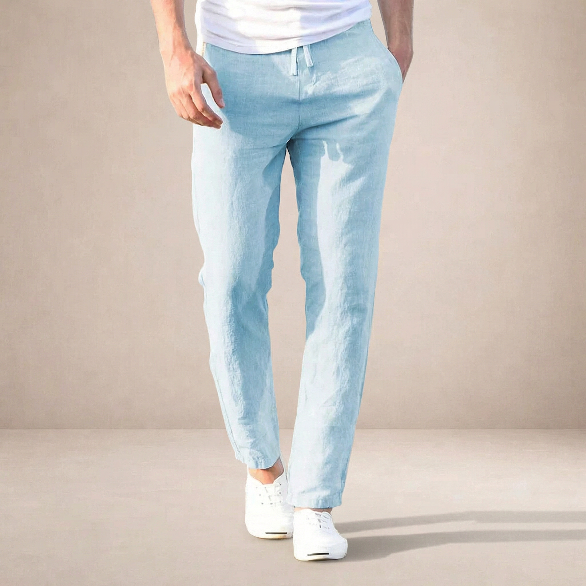 Mens Trouser Linen Regular Fit Elastic Waist – Baldo