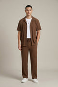Textured stripe two-piece set in brown – TARLANO