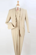 Three-piece tan vested suit with notch lapel and side vents – TARLANO