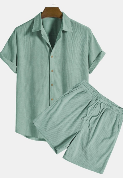 Men's Woven Camp Collar Shirt and Drawstring Shorts Set – Sanvo