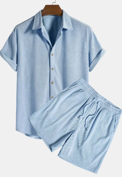 Men's Woven Camp Collar Shirt and Drawstring Shorts Set – Sanvo