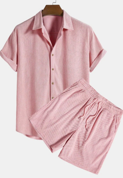 Men's Woven Camp Collar Shirt and Drawstring Shorts Set – Sanvo