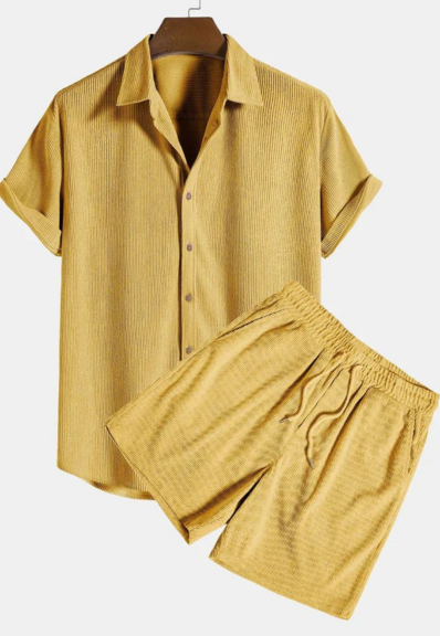Men's Woven Camp Collar Shirt and Drawstring Shorts Set – Sanvo