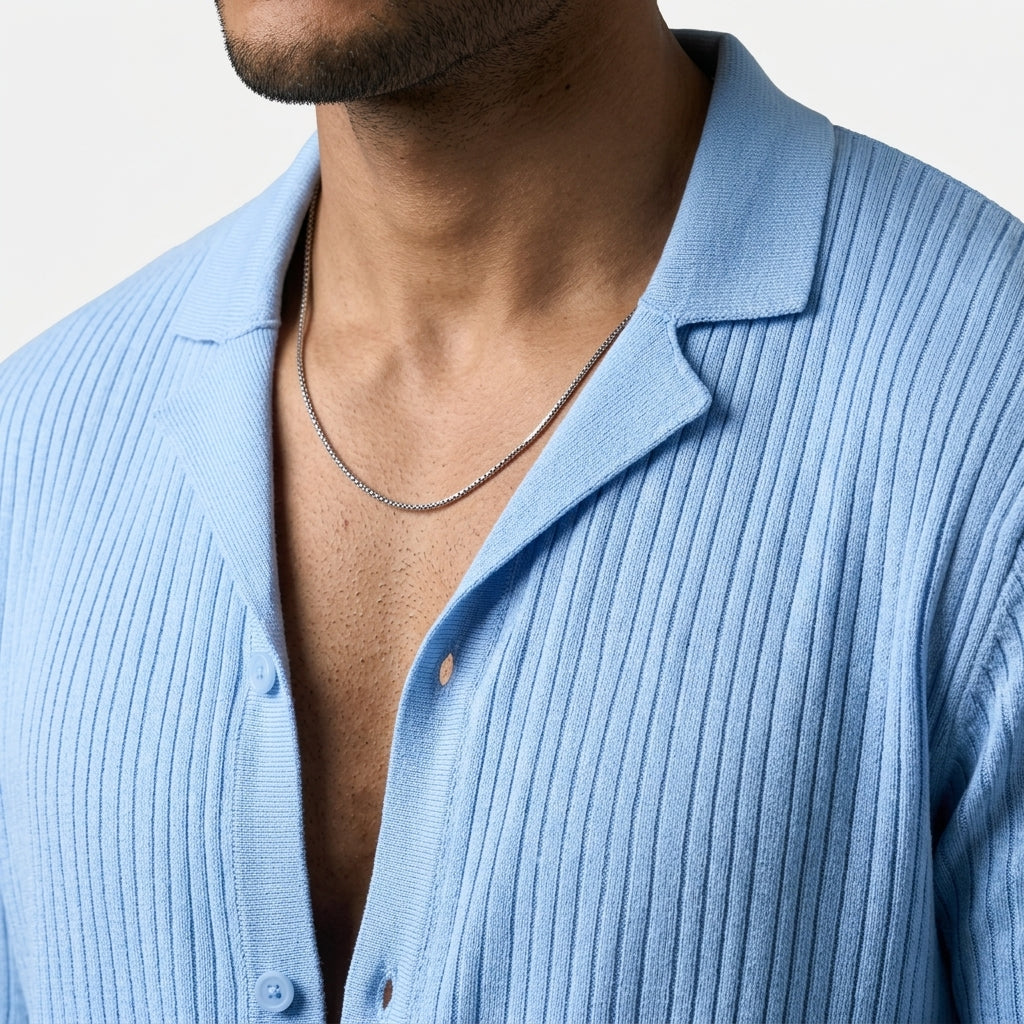 Short sleeve camp collar shirt — On Model - Close-up Detail | Generated by Modelize