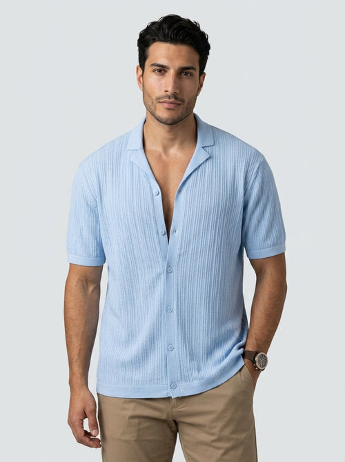 Camp collar short sleeve shirt — On Model - Upper Body | Generated by Modelize