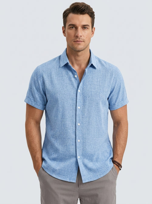 Short sleeve button-down shirt — On Model - Upper Body | Generated by Modelize