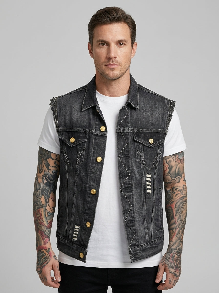Sleeveless denim vest — On Model - Upper Body | Generated by Modelize