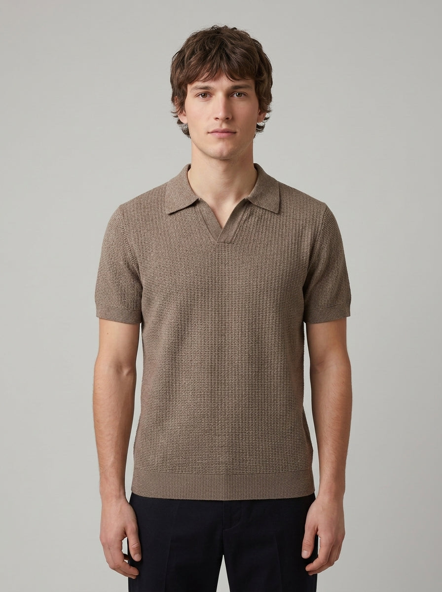 Knit short-sleeve polo — On Model - Upper Body | Generated by Modelize