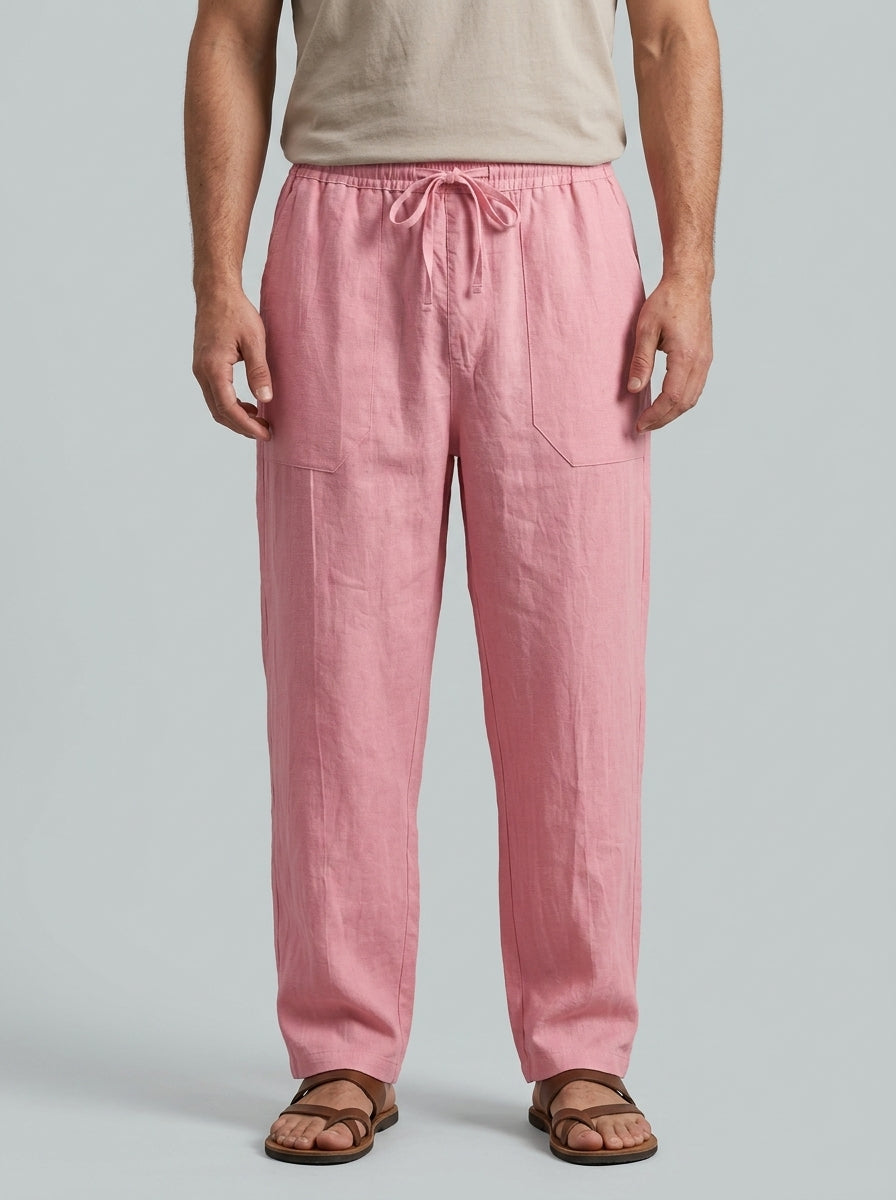 Linen Drawstring Trousers — On Model - Lower Body | Generated by Modelize