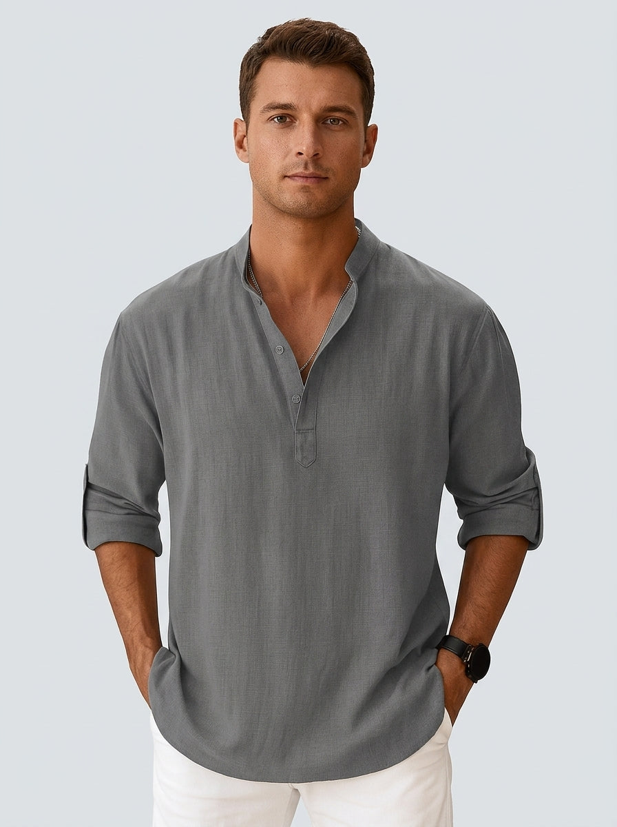 Linen popover shirt — On Model - Upper Body | Generated by Modelize