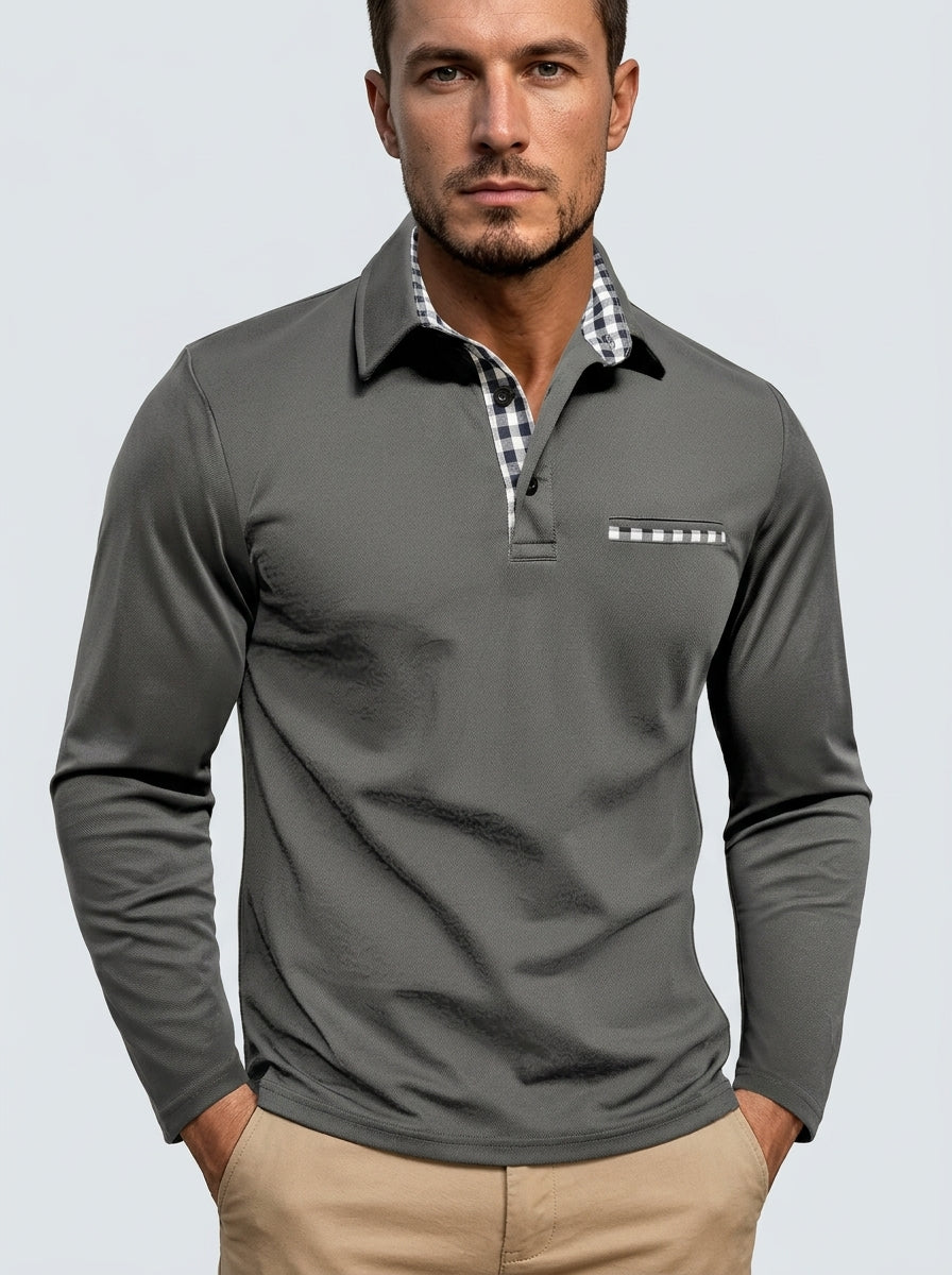 Long-sleeve polo shirt — On Model - Upper Body | Generated by Modelize