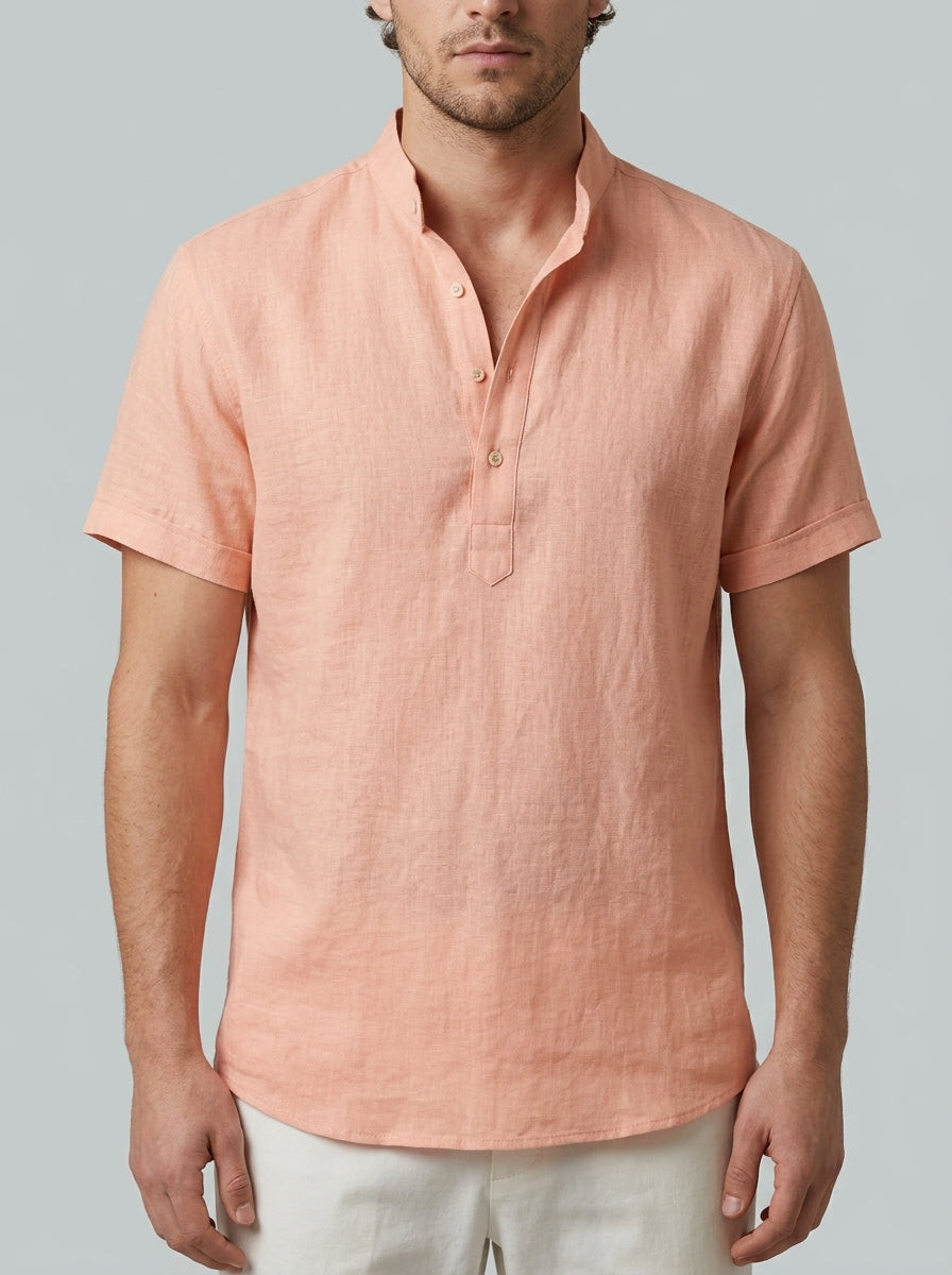 Short-sleeve Henley shirt — On Model - Upper Body | Generated by Modelize