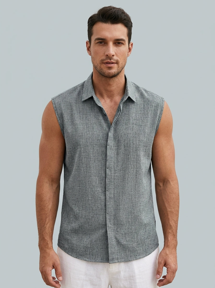 Sleeveless button-down shirt — On Model - Upper Body | Generated by Modelize