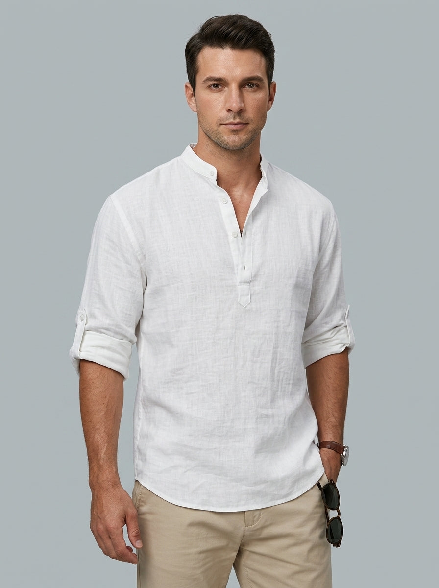 Stand collar long sleeve shirt — On Model - Upper Body | Generated by Modelize