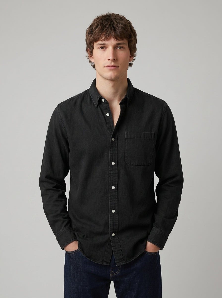 Long sleeve button-down shirt — On Model - Upper Body | Generated by Modelize